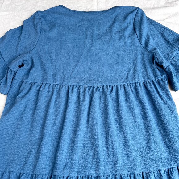 Emery Rose Tiered Ruffle Blue Maxi Dress With Pockets & Bell Sleeves Sz 4X Long - Picture 11 of 13